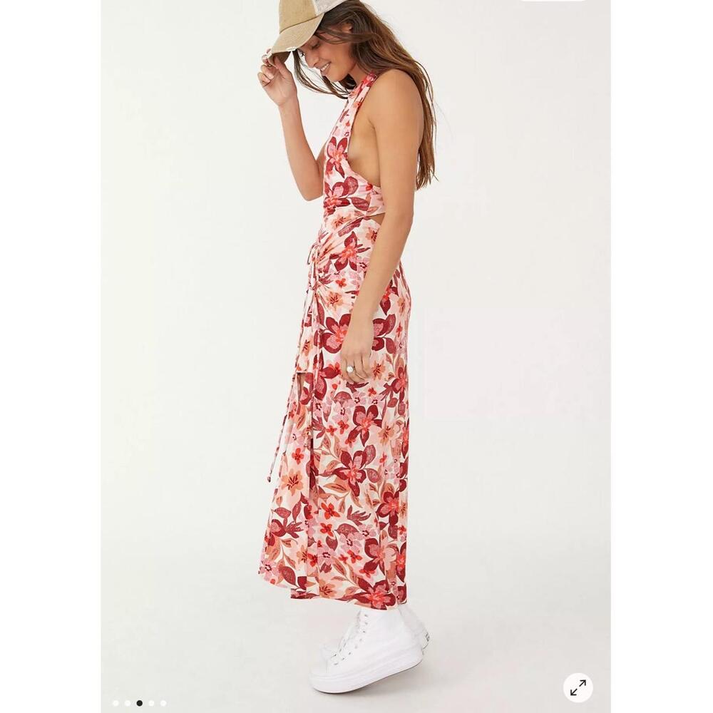 Free People Mimi Tropical Floral Dress High Slit Open Back Maxi Large - Picture 3 of 16
